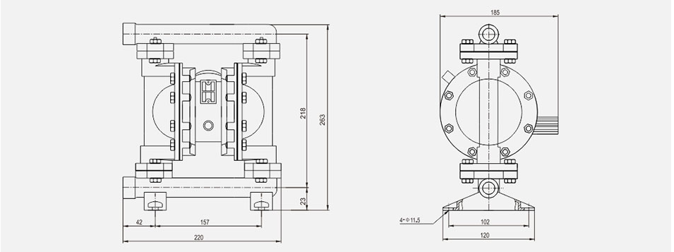 氣動(dòng)隔膜泵QBK-10不銹鋼泵316L-尺寸
