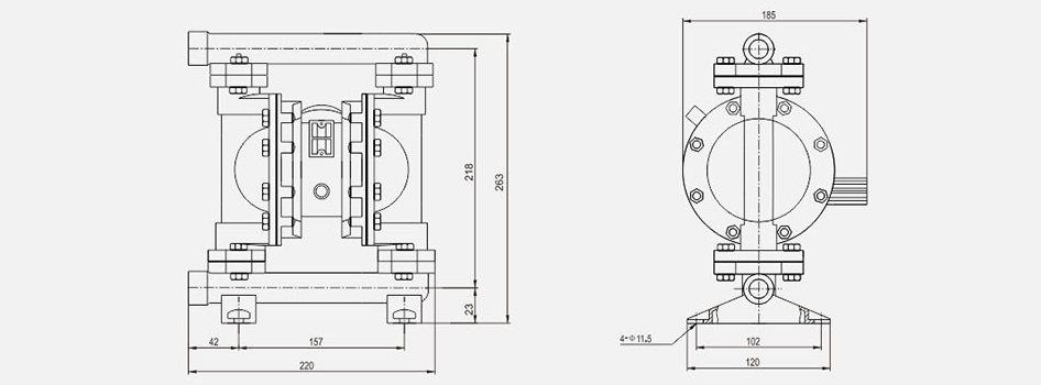 氣動隔膜泵QBK-20鋁合金泵-尺寸