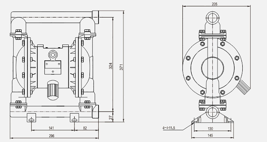 氣動(dòng)隔膜泵QBK-20鑄鋼泵-尺寸